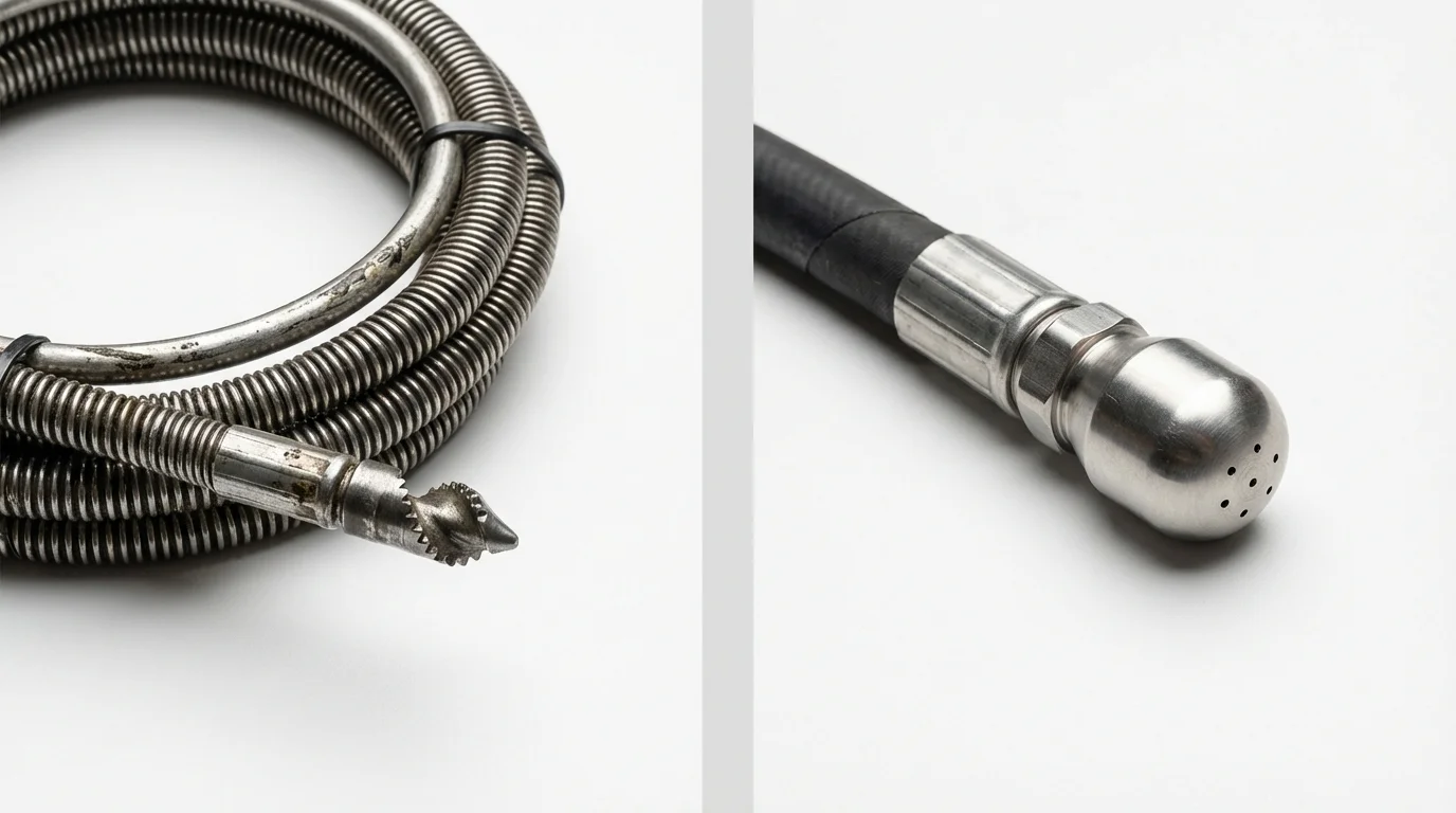 Drain snake cable and hydro jetting nozzle used for drain cleaning in Davenport, WA