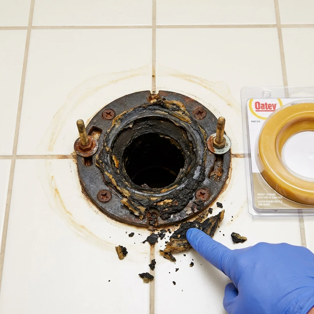 Failed wax ring showing water seepage at the base of a toilet in a Davenport, WA home