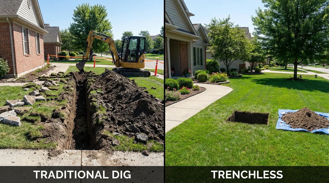 Trenchless sewer repair with minimal yard damage versus traditional excavation in Davenport, WA